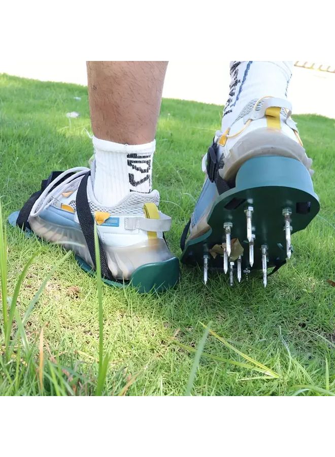 Green Lawn Aerator Shoes With Metal Spikes Manual Yard Tool For Garden Soil - Image 1
